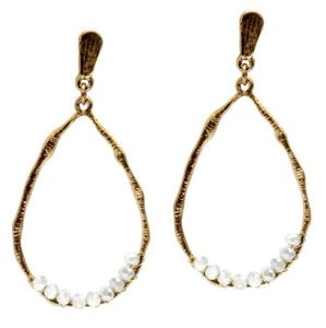 Teardrop Dangling Earrings Women | with Metallic Light Grey Beads Earrings
